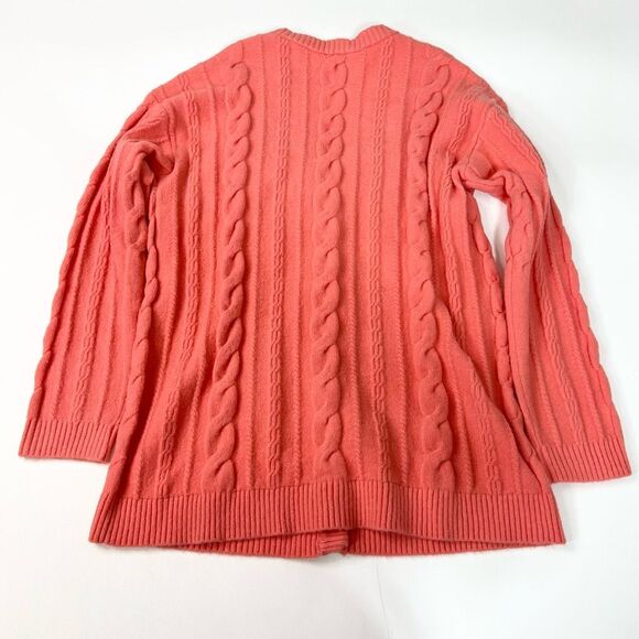 Talbots Sweater Womens Large Cardigan Cable Knit Wool Blend Buttons Coral - Picture 6 of 7